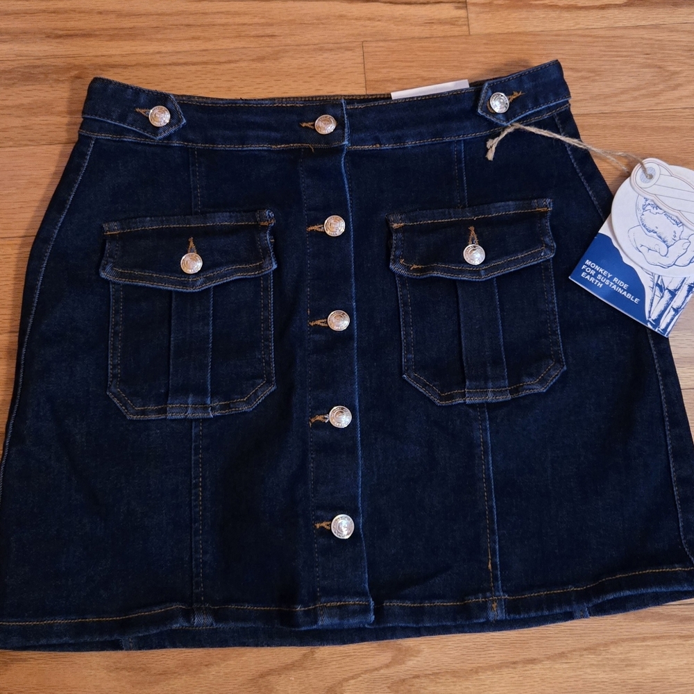 Denim Button-Front Skirt